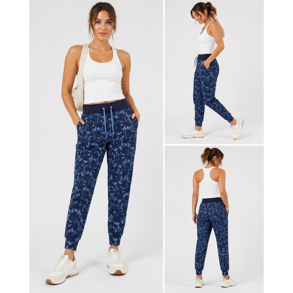 Athleta Trekkie North Jogger Blue Floral Jacquard Hiking Pants 988236 Size 4